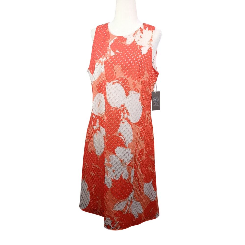Vince Camuto Women Floral Organza Shift Dress 10 Coral White Hi-Low Romantic NWT